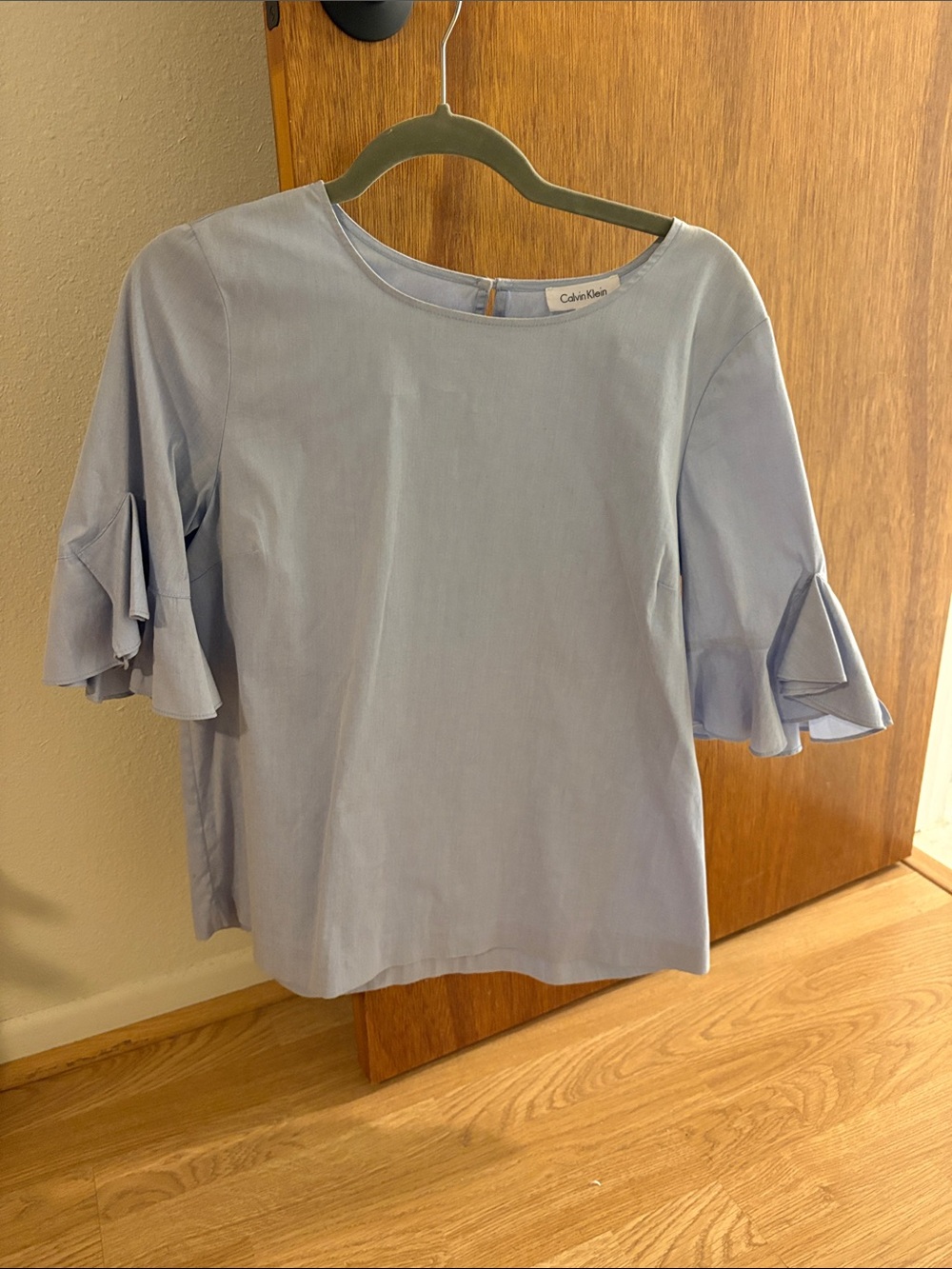 Calvin Klein Pale Blue Ruffle Sleeve Blouse